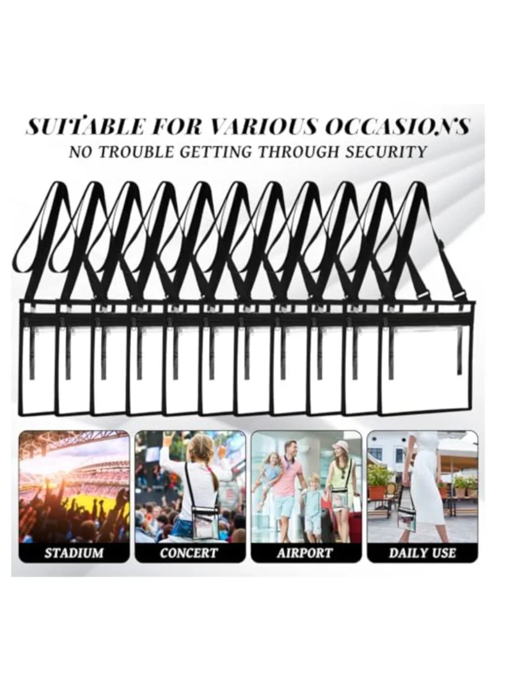 Stadium Approved Clear Crossbody Bags with Nylon Strap Pack of 40, Waterproof